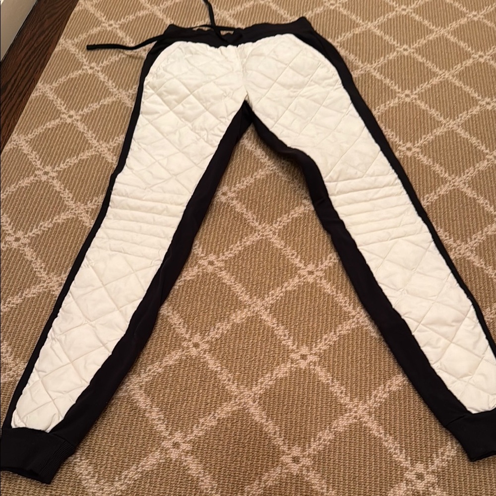 Quilted White and Black Panel Jogger Pants